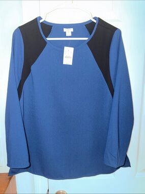 J. Crew Blue Top with Black Raglan Shoulder Panels